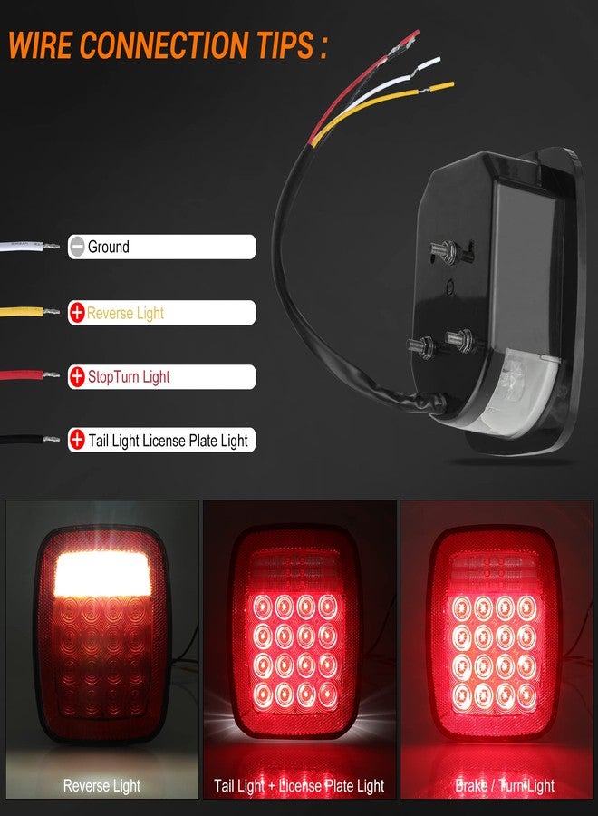 CMVT Auto Universal 38 LED Replacement Tail Lights Taillights for Jeep Wrangler TJ YJ CJ, Red Lens BAR Square Brake Stop Turn Signal Reverse w/License Plate lamp Assembly, 2PCS - Image 3